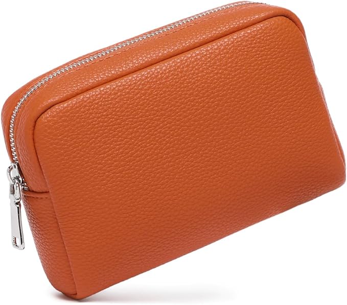 Makeup Bag Large Capacity Women's Classic Black Wash Bag Adjustable Partition Wash Brush and Cosmetic Carrying Bag (PU/Vitality Orange)