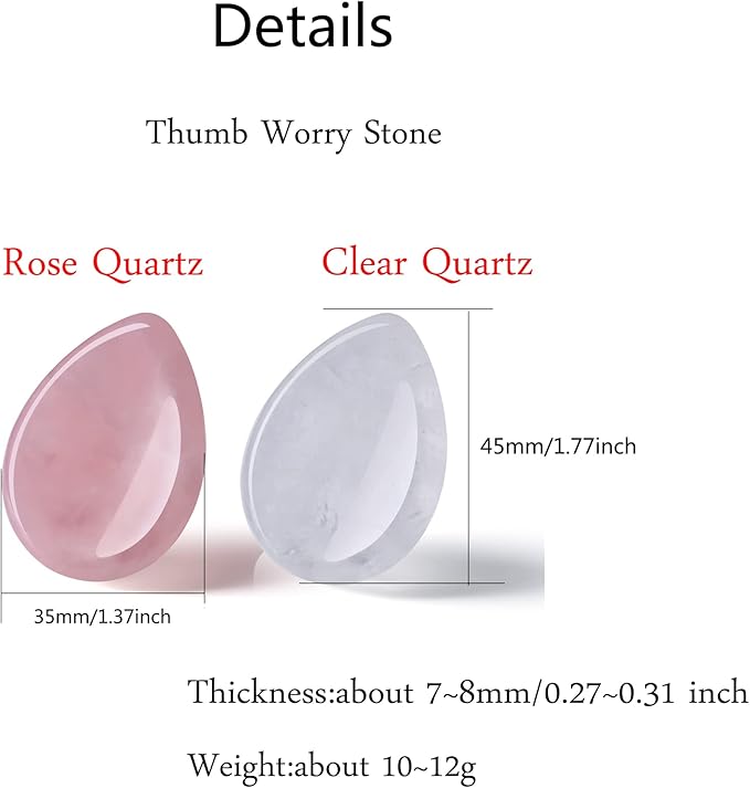 2PCS Thumb Worry Stone Rose Quartz Clear Quartz Healing Crystals Sets Hand Carved Stones Gemstone Pocket Natural Stone Meditation Reiki Water Drop Shaped Palm Stone for Anxiety Therapy