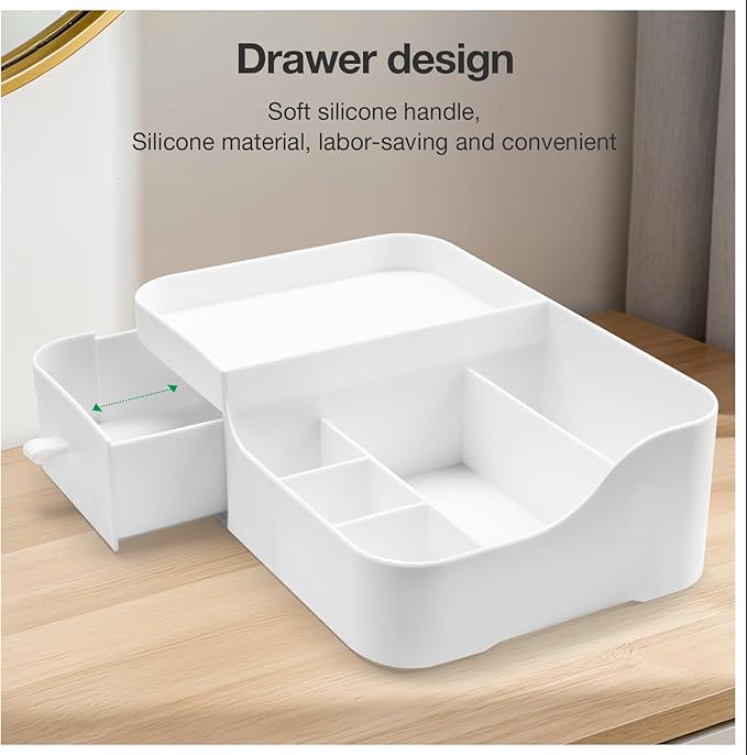 Abiudeng Makeup Organizer for Cosmetic with Drawers,Skincare Organizer for Bathroom for Lipsticks,Jewelry,Nail Care,Eyeshadows-Small White