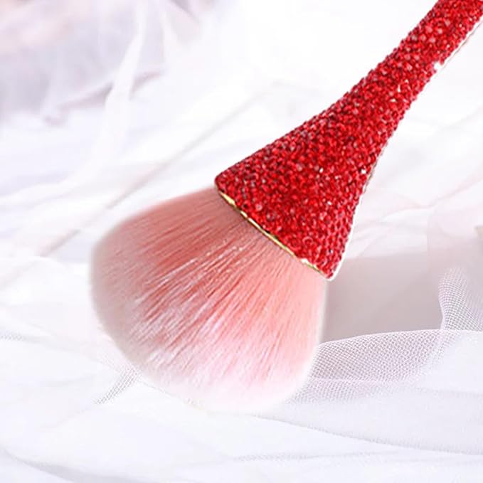 WOKOTO 1pcs Red Rhinestone Nail Dust Brushes For Acrylic Nails Powder Remover Brushes Loose Face Cosmetics Blending Liquid Foundation Powder Make Up Brushes Nail Trimming Cleaning Tools