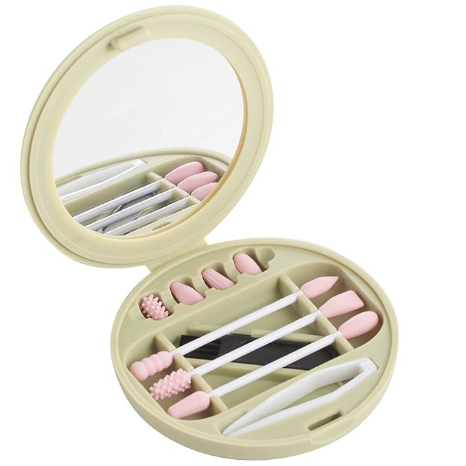 Strogem Reusable Cotton Swabs with 1 Mirror for Makeup Application and Cleaning, Multifunctional Portable Washable Silicone Q-Tip (green)