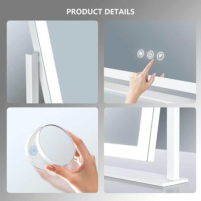 Lighted Makeup Mirror, 17.3"x13" Hollywood Vanity Mirror with Lights, Three Color Lighting Modes, and 5X Magnification Mirror, Smart Touch Control, 360°Rotation (Gold, Gift Box)