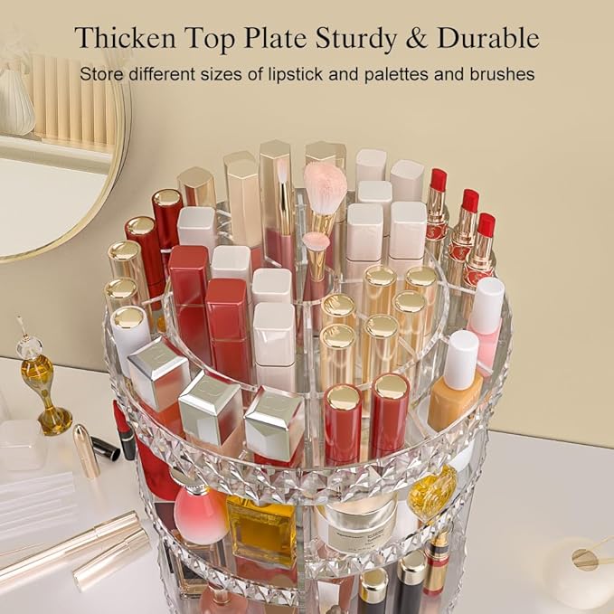 360 Rotating Makeup Organizer, DIY Adjustable Makeup Carousel Spinning Holder Storage Rack, Large Capacity Vanity Organizer Skincare Organizers (Clear)