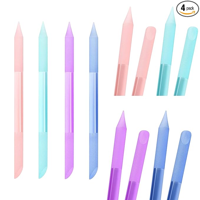 4Pcs Glass Cuticle Pusher, heemeei Dual-Ended Manicure Stick, Crystal Cuticle Pusher Glass File, Professional Precision Filing Cuticle Remover, Manicure Pedicure Tools for Nails and Cuticles Care…