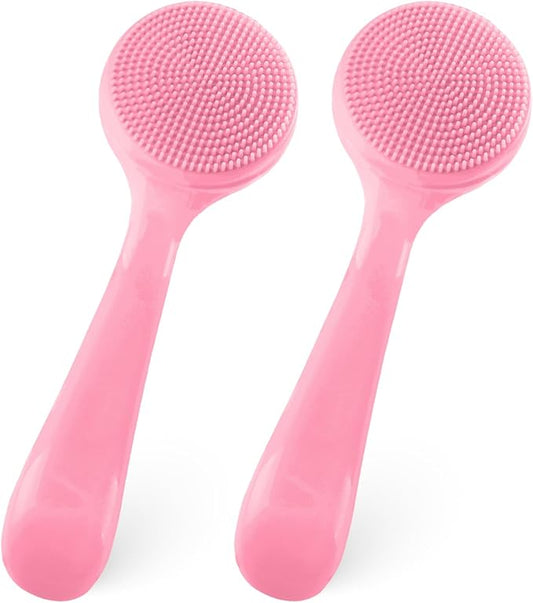 2Pack Silicone Face Brush Manual Face Scrub Brush Soft Facial Brushes Waterproof Exfoliating Face Brush Skin Friendly Face Cleaner Brush for Women and Men Blackheads Makeup Residues Removal(Pink)