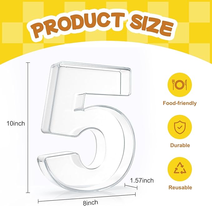 10" Acrylic Charcuterie Letters Fillable Tray, Reusable Alphabet Number Shaped Serving Plates for Charcuterie Board, Display Fruit, Candy, Cake, Party Decor, Birthday, Anniversary（5）