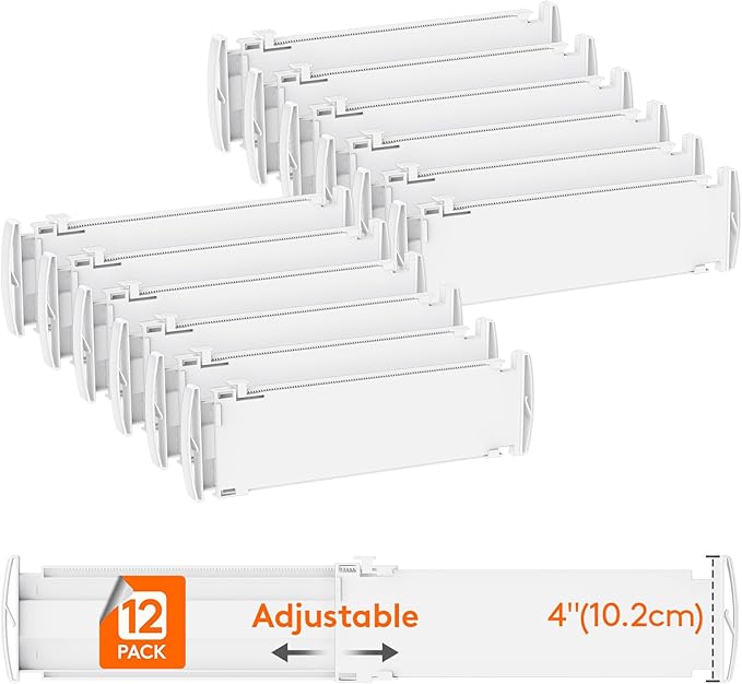 Lifewit 4" High 12 Pack Drawer Dividers, 35 –55cm/13.8-22.5" Drawer Divider for Clothes, Adjustable Dresser Drawer Organizers, Plastic Drawers Separators for Clothes Bedroom Bathroom Kitchen Office