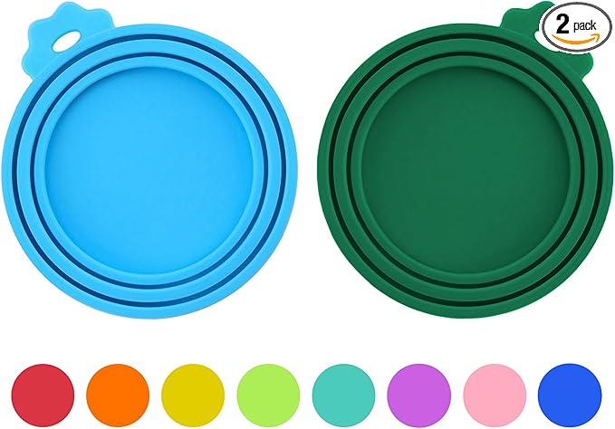 2 Pack Pet Food Can Covers, Silicone Universal Can Lids for Dog & Cat Food, BPA Free, One Fit Most Standard Size Food Cans Blue/Dark Green