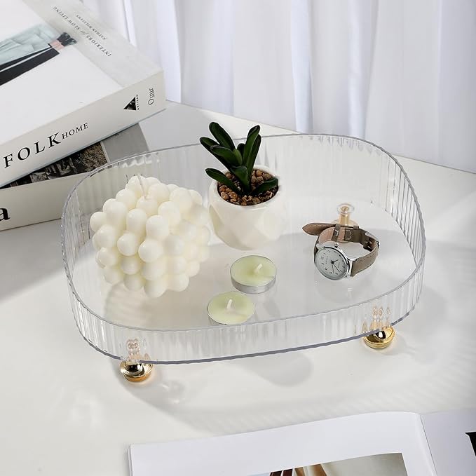 Clear Acrylic Perfume Tray, Round Makeup Bathroom Trays for Counter, Decorative Vanity Trays for Bathroom Countertop for Dresser Tops - Green