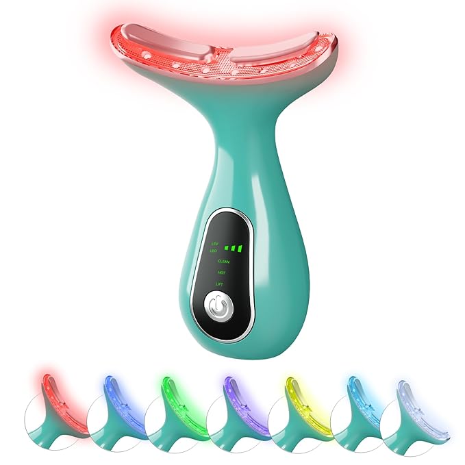 Face Massager Tool, Facial and Neck Massager Beauty 3-in-1 Triple Action Light, Thermal, and Vibration for Skin Care Face Sculpting Tool (Green)