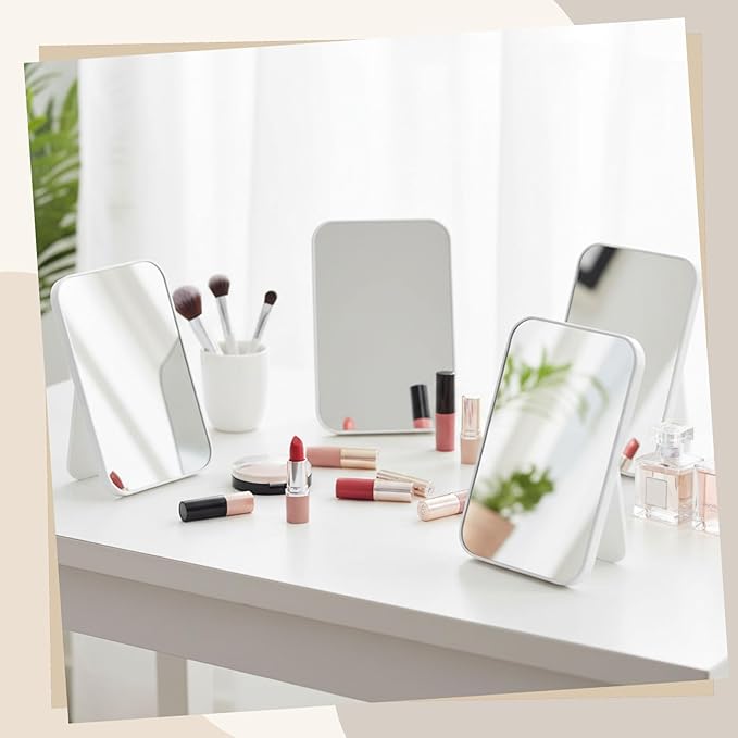 24 Pack Desktop Makeup Mirror Bulk 90° Adjustable Portable 8" Vanity Table Mirror with Stand, Folding Travel for Makeup Party Spa Party, Women, Cosmetics Personal Beauty (White)