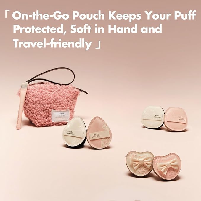 Rose Series Makeup Sponge & Brush Set, 13-Piece Beauty Puffs Kit with Beauty Pouch, High-Density Rubycell & Velour Puffs for Foundation, Concealer, Powder