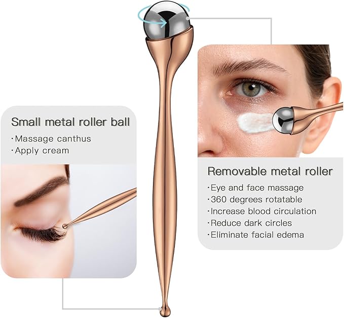 LISAPACK Metal Eye Cream Roller Wand, Face Massage, Facial Massager for Applicator, Reduce Puffiness (Rose Gold)