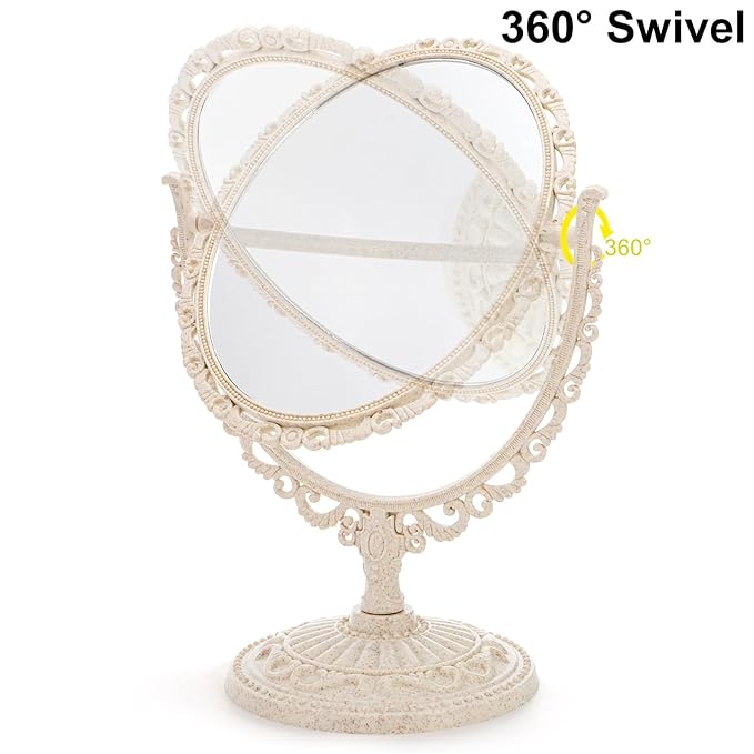 DEAYOU 4 Pack Oval Shaped Cosmetic Mirror, Vintage Vanity Tabletop Mirror Double Sided, Rotatable Cute Dresser Mirrors with Stand for Makeup, Girl, Women, Beauty, Spa Party, 4 Color