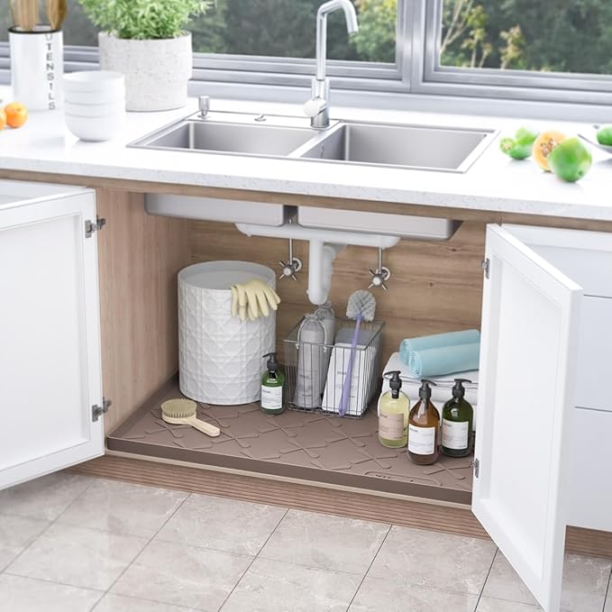 SIKADEER 22" x 19" Under Sink Mat Waterproof, Silicone Mat Kitchen Drawer Shelf and Cabinet Liner, Sink Protector for Kitchen Organizers and Storage, Boot Tray Pet Food Mats