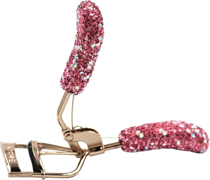 Bling Makeup Eyelash Curler with Refill Silicone Pressure Pads and Spring Loaded for No Pinching or Pulling (Pink)
