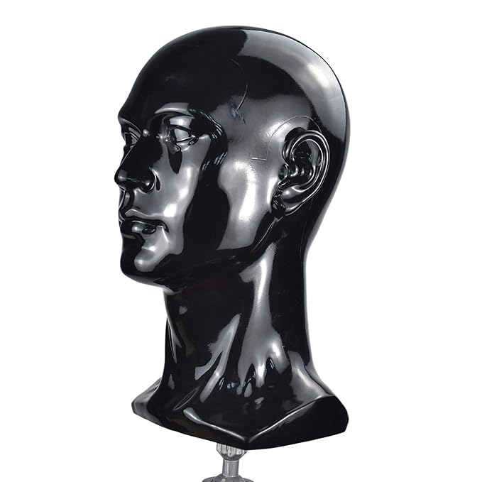 Ba Sha PVC Mannequin Head Black Male Manikin Dummy Stand Model Display Hat Scarf Wigs Hair Glasses Hat Beauty Styling Tool with Mount Hole