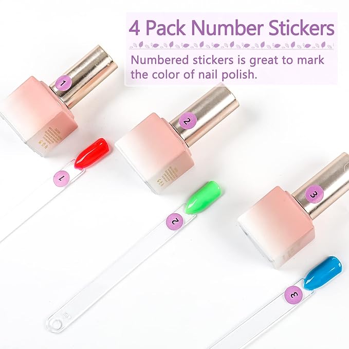 BQAN 200 Pcs Nail Swatch Sticks with Ring – Nail Supplies, Stuff, Tools & Accessories for Color Display and Practice, Includes 4 Pack Number Stickers, Nails Thing for Home & Salon Manicure