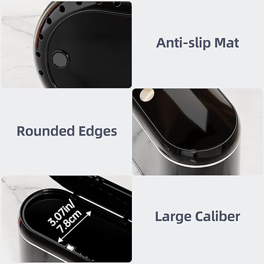 Mini Trash Can for Desk with 5 Rolls of Trash Bags, Small Press-Top Countertop Garbage Bin, Removable Waste Basket for Bedroom, Vanity, Coffee Table, Kitchen (Black Full-Lid)