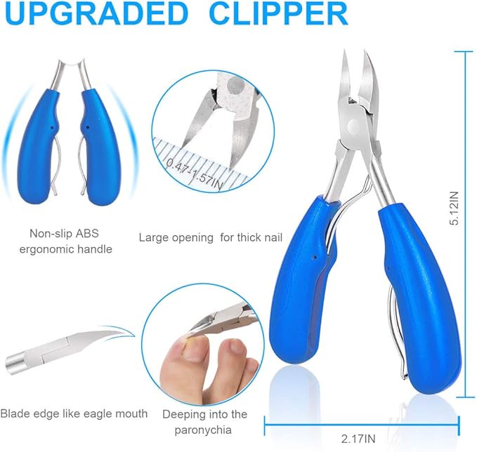 4Pcs Upgraded Toe Nail Clippers Set for Thick Nail or Ingrown Toenail Tool - Premium Sharp Toenail Clipper, File, Cuticle Pusher, Lifter - Professional Stainless Steel Manicure Pedicure Tools by ovwo
