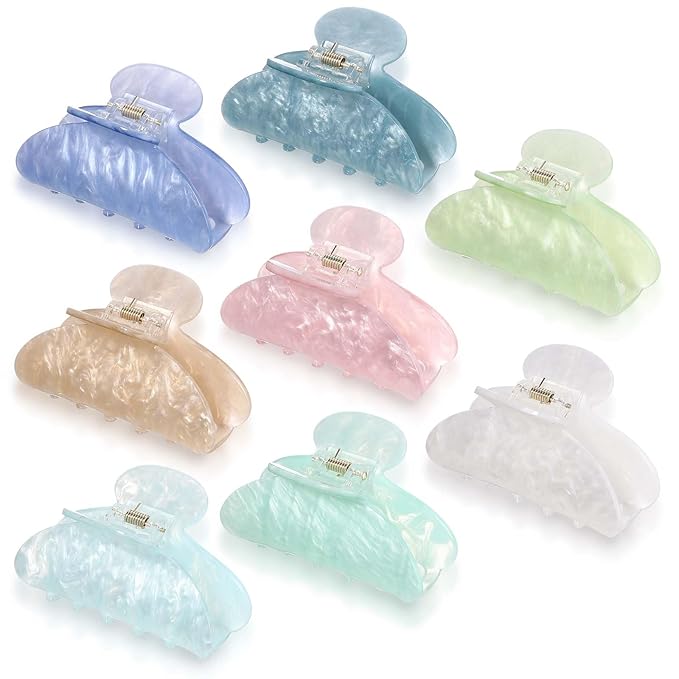 8 Pcs Large Acrylic Hair Claw Clips for Women Non-slip Strong Hold Hair Jaw Clamps for Thick Thin Hair Cute Stylish French Hair Accessories