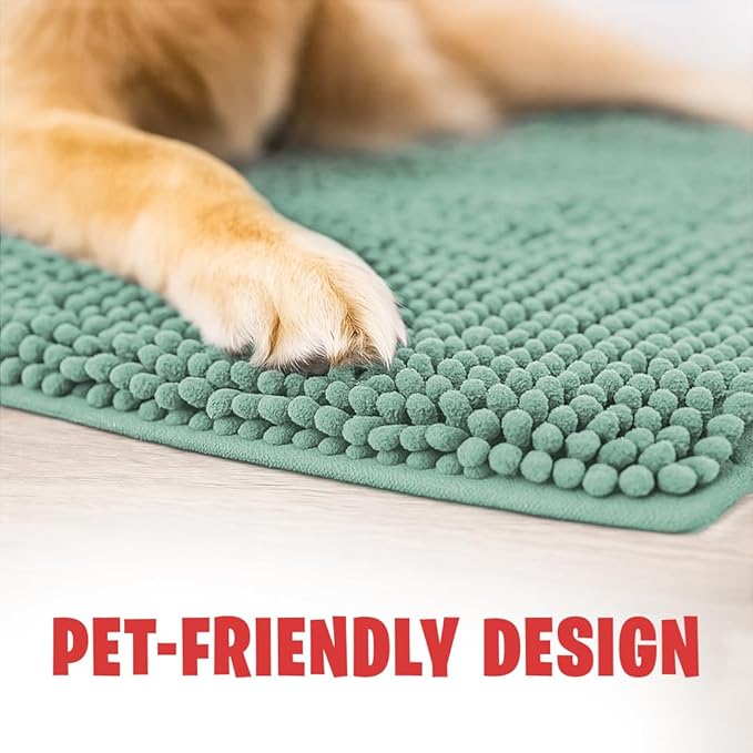 MudGuard Mat™ Dog Door Mat for Muddy Paws, Super Absorbent Microfiber, Non-Slip Indoor Mat, Quick Dry Chenille Mud Mat for Dogs & Entryway, Washable, Sea Green 24" x 36"