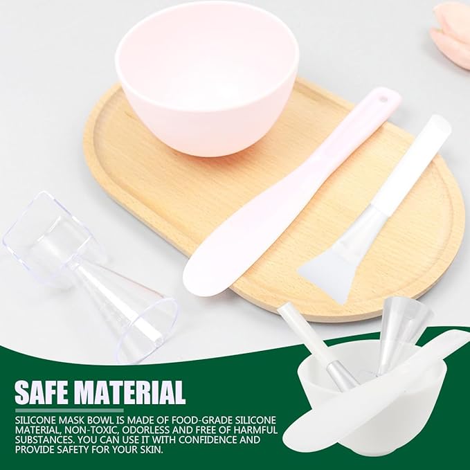 Silicone Face Mask Mixing Bowl Set, Microwavable Silicone Facial Mud Bowl with Bowl Stick Spatula, Face Mask Applicator, Measuring Cup, Cosmetic Beauty Tool for Home Salon