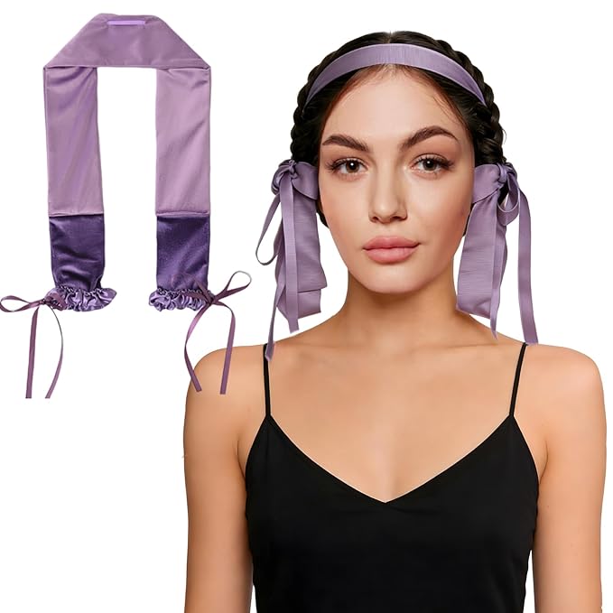 Curling Tie New Hair Curlers to Sleep in, Heatless Curls Overnight Headband, Soft Ribbon Wrap for Long Hair, Perfect Natural Curls Bouncy Curly Hairstyle Hair Suitable for All Hairs Types (Purple)