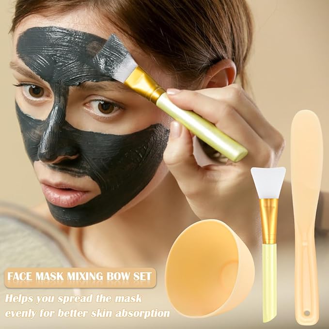 Silicone Face Mask Mixing Bowl Set, Microwavable Silicone Facial Mud Bowl with Bowl Stick Spatula, Face Mask Applicator, Cosmetic Beauty Tool for Home Salon