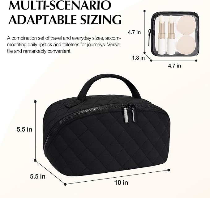 Makeup Bag, Quilted Makeup Bag, Puffy Travel Make up Bags, Cosmetic Organizer Bag, Waterproof Toiletry Bag for Women