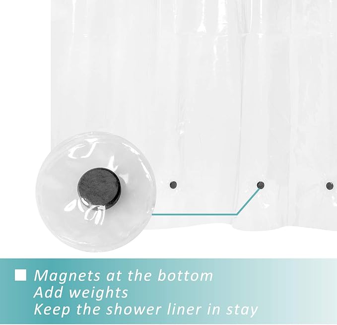 Mrs Awesome Short Shower Curtain Liner with 6 Magnets 72 x 66 inch Clear Thick PEVA Waterproof Plastic Shower Curtain 72x66, Clear