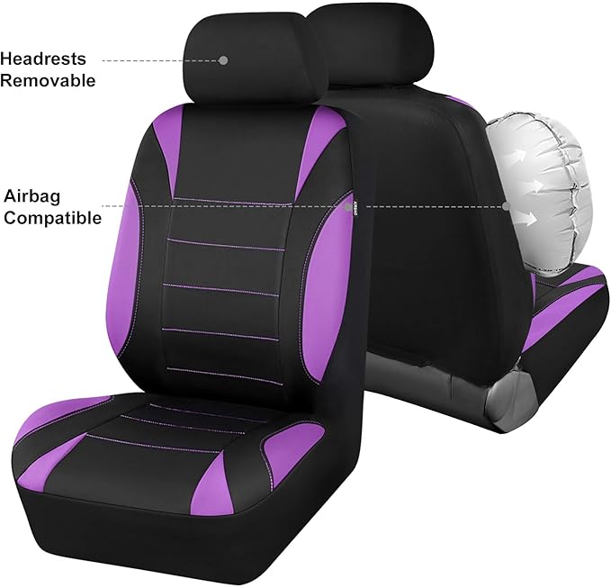 CAR PASS Waterproof Car Seat Covers Front Seats Only with 5mm Composite EVA, Neoprene Car Seat Cover with Separate Headrest Cover, Quick Setup Universal Fit for Car SUV Trucks,Airbag Compatible Purple