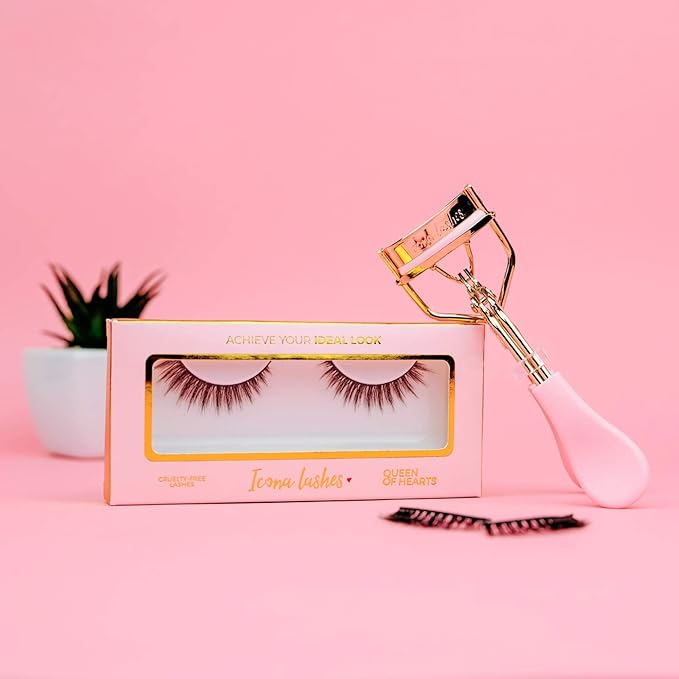 Icona Lashes Eyelash Curler - 24K Gold-Plated Stainless Steel Precision Eye Lash Curler for Lush, Luxurious Lashes - Silicone Eyelash Curler Pads, Ergonomic Cushioned Handles - with Replacement Pads