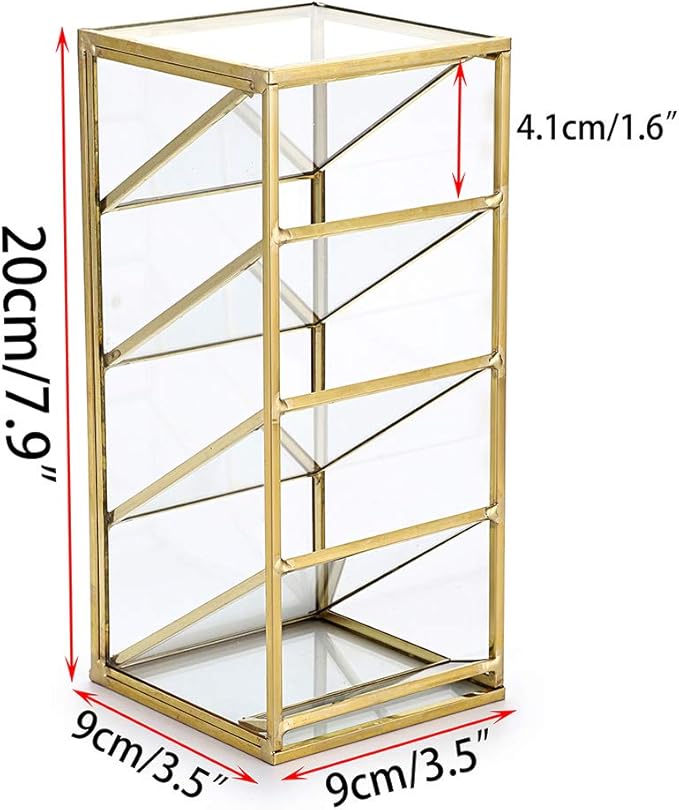 Hipiwe Vintage Gold Metal Desk Organizer - Glass Make up Brushes lipstick Holder Dresser Organizer Pen Pencil Storage Holder for Home Office Supplies (4 Compartment)