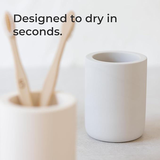 Selegna Drying Stone Toothbrush Holder, Diatomite Toothbrush Holders for Bathroom, Quick Drying Electric Toothbrush & Toothpaste Holder Cup, Diatomaceous Earth Bathroom Sink Organizer (Dark Grey)