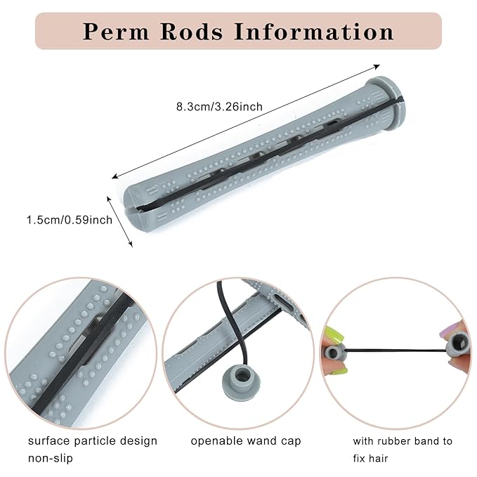 Perm Rods For Short Hair 60 Pcs Grey Small Perm Rods For Long Natural Hair DIY Plastic Curling Rods HairStyling Tools(0.59inch,Grey)