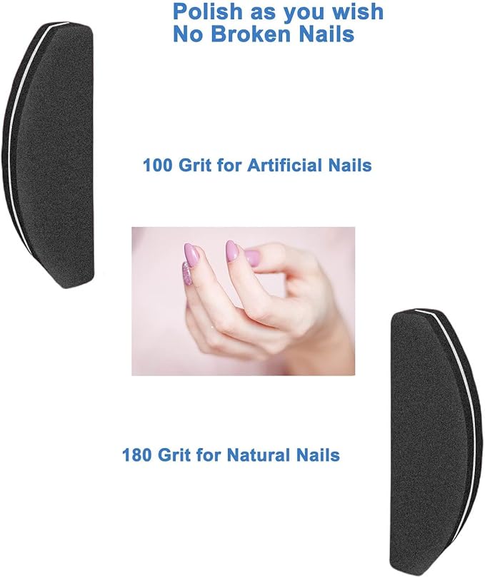 20 PCs Nail Buffers, Double Sided Nail Files Buffer Blocks 100/180 Grit Portable Washable Sanding Buffing File Arc Shape (Black)