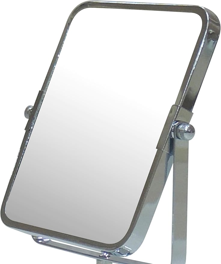Free Standing Double Sided Tabletop Makeup Metal Vanity Mirror 1X and 3X Magnification, Square, Swivel Mirror for Desk, Bedroom, Bathroom Chrome Finish