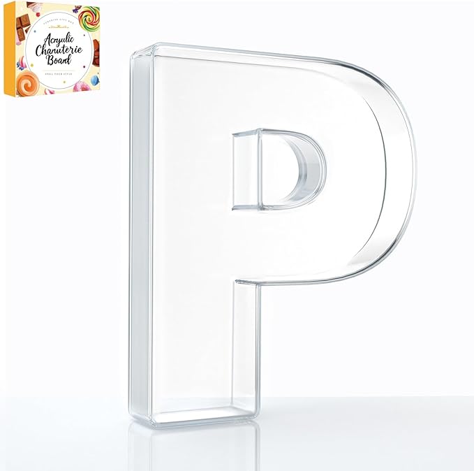 10" Acrylic Charcuterie Letters Fillable Tray, Reusable Alphabet Number Shaped Serving Plates for Charcuterie Board, Display Fruit, Candy, Cake, Party Decor, Birthday, Anniversary（P）