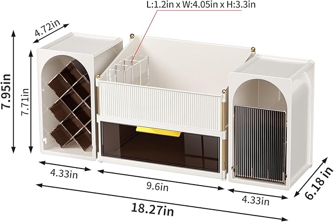 Seoneiro Makeup Organizer with Drawers, Cosmetic Storage for Dresser Countertop and Bathroom Vanity, Beauty Holder for Lipstick Brush Skincare Display case (Milky White + Dark Brown)