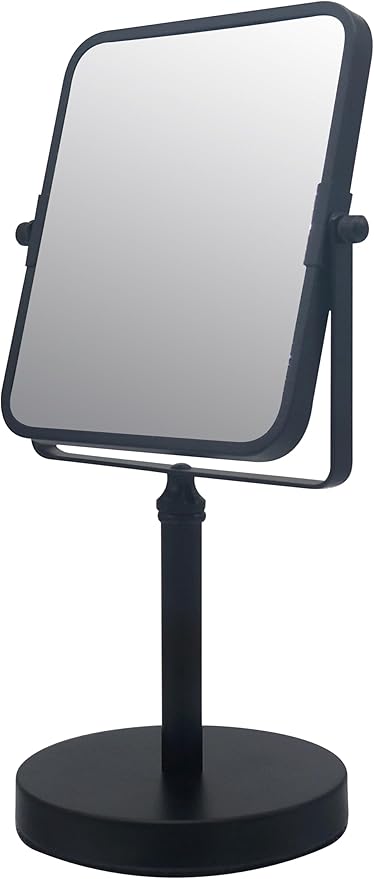 Free Standing Double Sided Tabletop Makeup Metal Vanity Mirror 1X and 3X Magnification, Square, Swivel Mirror for Desk, Bedroom, Bathroom Matte Black Finish