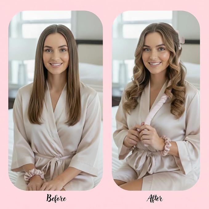 Satin Heatless Curling Kit, 39" Rod – No Heat Overnight Curls for Frizz-Free Waves – Comfortable Set w/ 2 Scrunchies, Claw Clip for All Hair Types (Black)
