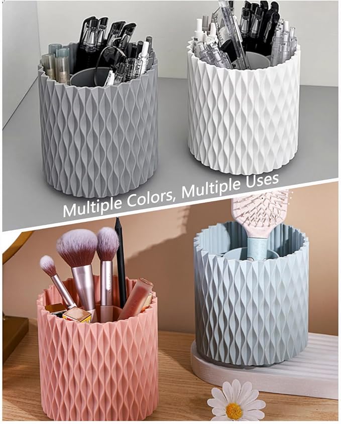 Rotating Pen Holder for Desk, 5 Slots Unique Blue Desk Pen Organizer Easthetic Desktop Supplies and Accessories for Women Girls, Pencil Cup Caddy for Office Home Art Supply