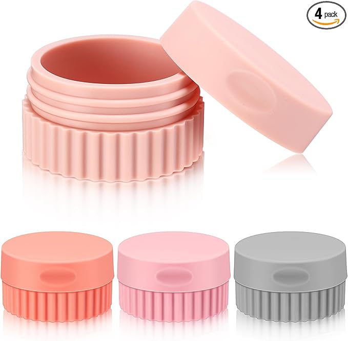 Maxcheck 4 Pcs Travel Containers for Toiletries 0.68 Oz/20 ml Small Silicone Cream Jar with Lid Mini Leakproof Lotion Jar Refillable Travel Cosmetic Container for Face Body Skin Cream (Elegant Color)