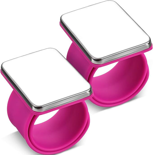 2 Pieces Magnetic Sewing Pincushion, Magnetic Wristband Pin Cushion Holder for Quilting Sewing Pins Hair Clips with Flannelette Bag, Silicone Wrist Strap Bracelet (Rose Red)