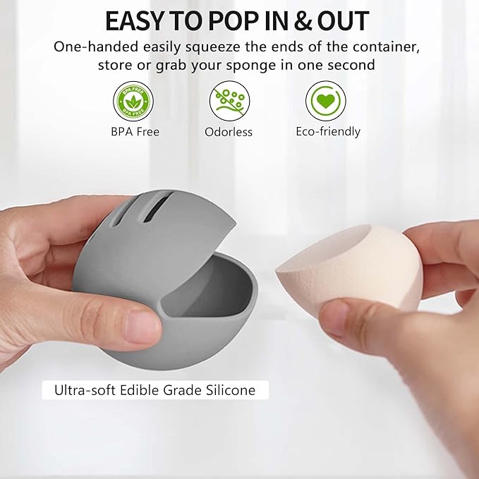 Makeup Sponge Holder,3PCS Double-sided Breathable Silicone Beauty Blender Holder for Travel,Shatterproof Makeup Sponge Travel Case for All Sponges Sanitary Reuse Easy Carry,Khaki+Pink+Grey