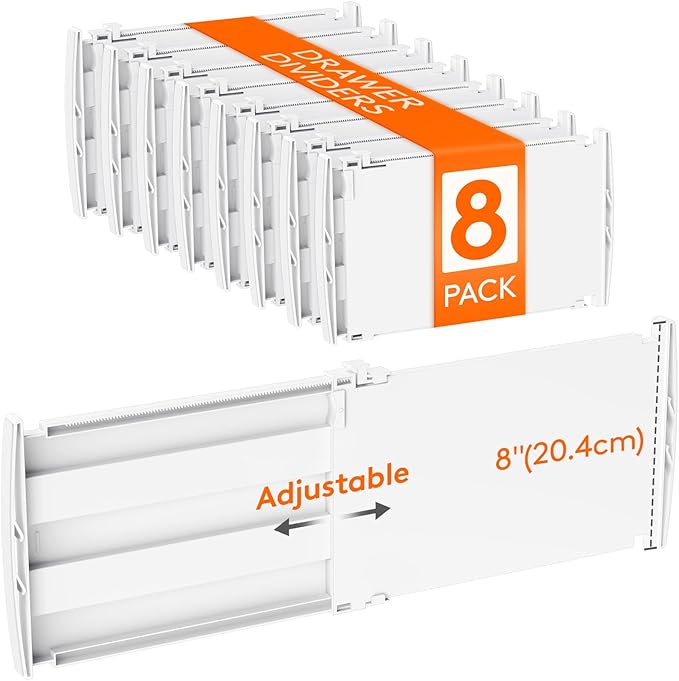 Lifewit 8" High 8 Pack Deep Drawer Dividers, 35 –55cm/13.8-22.5" Adjustable Dresser Drawer Divider, White Drawer Organizer for Clothes, Tall Drawer Separator for Dresser Kitchen Bedroom Cabinet Office