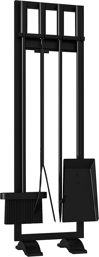 Fire Beauty Fireplace Tools Set 5 Pieces Fireside Accessories Fire Kit Stand Woodstove Tools Holder Wrought Iron Handle Indoor Fireset Stand