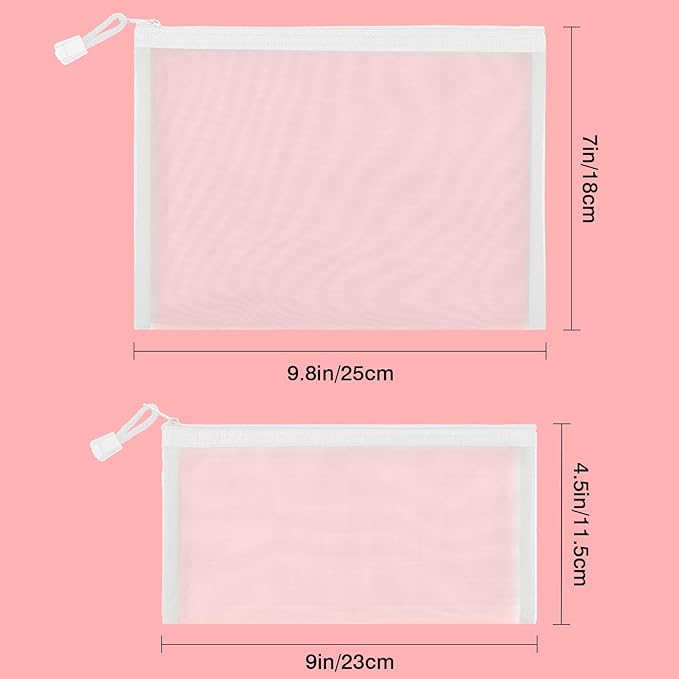 12 Pieces Zipper Nylon Mesh Pouch, Mesh Cosmetic Bags Makeup Bags Pencil Case, Multipurpose Travel Bags for Cosmetic School Office Supplies and Travel Accessories (White, A5)