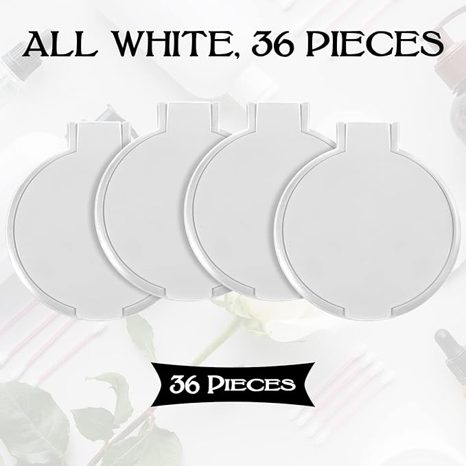 36 Pcs Compact Mirror Bulk Portable Round Makeup Mirror Mini Foldable for Purse Women Travel Daily Use Mother‘s Day Gifts (White)